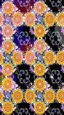 Soyut çiçek çizim kalıbı arka planı. Raster deseni. Raster illüstrasyonu. Siyah renklerde. Küçük çiçekte sevimli çiçek deseni var..