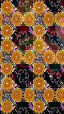 Çiçeksel çizim kalıbının yansıması. Vadinin çiçekleri kahverengi renklerde.