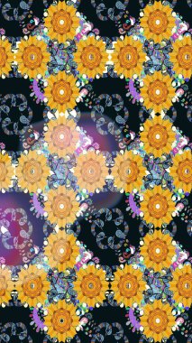 Raster illüstrasyonundaki çiçek desenli çizim. Sarı renkte çiçekler.