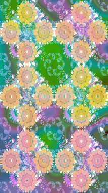 Çiçekli bahar çiçekleri. Küçük çiçekte güzel bir desen. Küçük renkli çiçekler. Moda baskıları için zarif bir şablon. Motley illüstrasyonu. Çizim.