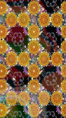 Çiçekli karalama şeklinde Raster çiçek deseni. Nazik, sevimli çiçek arkaplanı. Kahverengi renkte çiçekler.