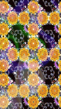 Çiçekli eskiz çizimi. Sarı renkli çiçekler. Renkli Yaz Temalı eskiz kalıbı. Düz Çiçek Elementleri Tasarımı.