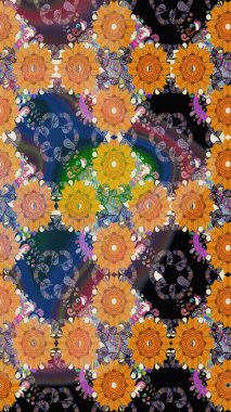 Çiçeksel çizim kalıbının yansıması. Vadinin turuncu renkli çiçekleri.