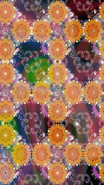 Turuncu renkli güzel çiçekli çizim deseni, suluboya çiçek deseni, duvar kağıdı, kart ya da kumaş için fayanslı. Raster..