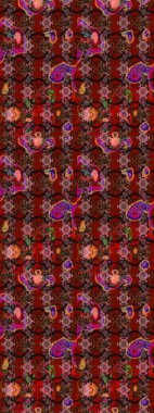 Üzerinde gelincikler ve vadi zambakları olan renkli çiçek desenli nakış deseni. Tekstil tasarımı için kahverengi renkli geleneksel halk çiçekleri buketi.