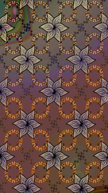 Kahverengi ve gri zarif küçük çiçekler ve kahverengi ve gri renkli komik böcekler, raster desen, illüstrasyon.