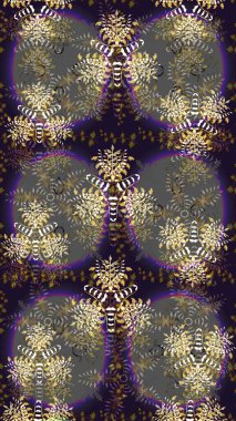 Tekstil tasarımı için gri ve kahverengi renkli geleneksel halk çiçekleri. Üzerinde gelincikler ve vadi zambakları olan renkli çiçek desenli nakış..