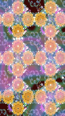 Raster illüstrasyonundaki çiçek desenli çizim. Tarafsız renklerde çiçekler. Renkli Bahar Teması eskiz kalıbı. Düz Çiçek Elementleri Tasarımı.