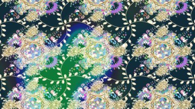 Klasik çiçekler. El çizimi, soyut ve süslü elementler. Mavi renkler. Suluboya resim taklit Raster çizimi. Yaz çiçekleri teması.