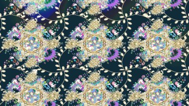 Mavi renklerde. Raster illüstrasyonu. 3D çiçekler, çizim.