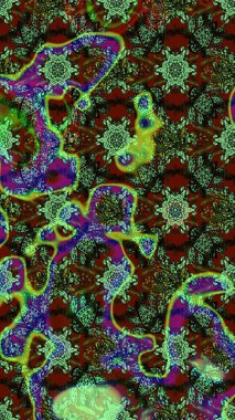 Çiçek buketleriyle klasik bir eskiz şekli. Yeşil renklerde. Raster illüstrasyonu.