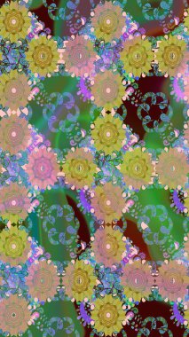 Çiçekli karalama şeklinde Raster çiçek deseni. Yumuşak, yaz çiçekli arka plan. Yeşil renkte çiçekler.