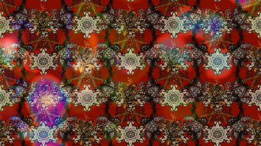 Çiçek desenli çizim. Raster illüstrasyonu. Asya tekstil tarzında. Kahverengi renkli çiçekler. Raster illüstrasyonu.