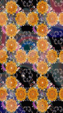 Sketch Floral Pattern in Raster illustration. Fancy fabric pattern. Colour Spring Theme sketch pattern Background. Flat Flower Elements Design.