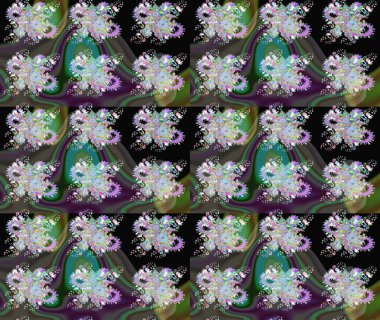 Raster illüstrasyonundaki çiçek desenli çizim. Yeşil renkli çiçekler. Renkli Bahar Teması eskiz kalıbı. Düz Çiçek Elementleri Tasarımı.