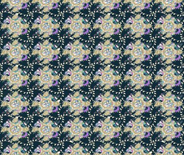 Raster illüstrasyonundaki çiçek desenli çizim. Mavi renkte çiçekler.