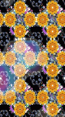 Güzel çiçek deseni. Sarı renkli çiçekler. Renkli Bahar Teması eskiz kalıbı. Düz Çiçek Elementleri Tasarımı.