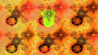 Patlayan çiçekler soyut olarak yerleştirilmiş. Raster deseni. Turuncu renklerde bahar çiçekleri. Raster illüstrasyonu.