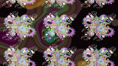 Raster illüstrasyonu. Çiçek ve yapraklı karalama şeklinde Raster çiçek deseni. Nazikçe, bahar çiçekleri siyah renklerde.