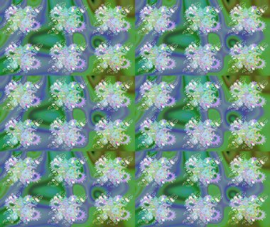 Parlak çiçekli kolaj çiçekleri yeşildir. Çiçekli zambakların eskiz geçmişi. Çiçek tasarımı için inanılmaz kolaj cennet tarzı..