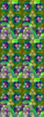 Çiçek izi. Suluboya çizim kalıbı. Suluboya tarzında yeşil ve mavi renkte çiçekler.