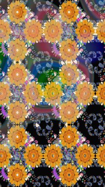 Sevimli çiçek raster deseni. Sarı renkli çiçekler. Sketch Colour Spring Theme eskiz kalıbı. Düz Çiçek Elementleri Tasarımı.