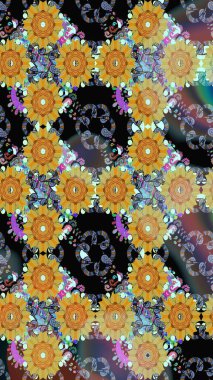 Klasik çiçek tasarımı elementleri. Sarı kıvırcık çiçekler sarı renkte şekillenir. Raster illüstrasyonu.