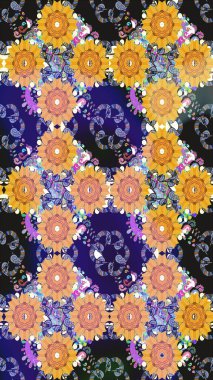 Raster illüstrasyonundaki çiçek desenli çizim. Mavi renkte çiçekler.