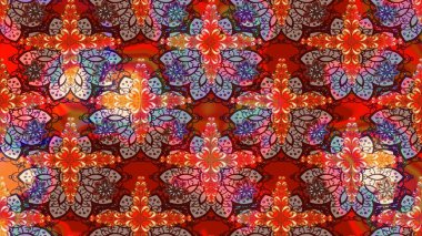 Raster illüstrasyonundaki çiçek desenli çizim. Kırmızı renkte çiçekler.