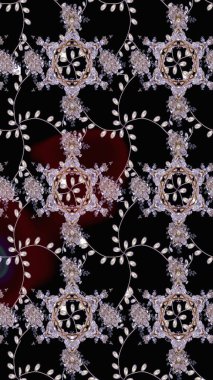 Çiçekler. Soyut etnik raster çizim kalıbı. Vadinin çiçekleri siyah renklerde.