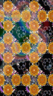 Çiçek desenli eskiz, yaz çiçekleri. Turuncu renkli çiçekler. Renkli Bahar Teması eskiz kalıbı. Düz Çiçek Elementleri Tasarımı.