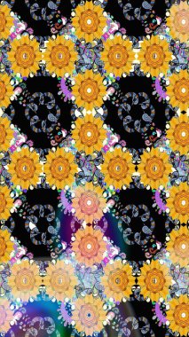 Şirin çiçek elementleri. Sarı renkli çiçekler. Raster illüstrasyonu. Çizim.