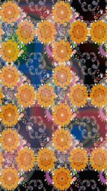 Raster illüstrasyonundaki çiçek desenli çizim. Turuncu renklerde. Güzel kumaş deseni. Raster illüstrasyonu.