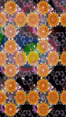 Tropik çiçek desenleri. Raster illüstrasyonu. Turuncu renkte çiçekler.