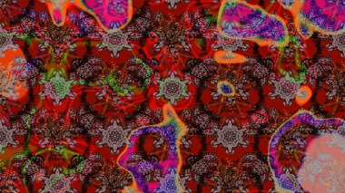 Çiçek duvar kağıdı. Renkli süs kenarı. Hint süsü. Çizim kalıbı. Raster illüstrasyonu. Kahverengi renklerde.