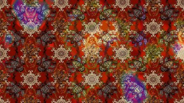 Kahverengi renklere karalama yapan çiçek desenli çizim. Raster illüstrasyonu.