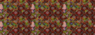 Suluboya çiçekli çiçek deseni. Raster illüstrasyonu. Kahverengi renkli Asyalı tekstil.