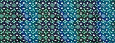 Raster illüstrasyonu. Mavi ve gri renklerde. Güzel kumaş deseni. Raster illüstrasyonunda çiçek deseni çizimi.