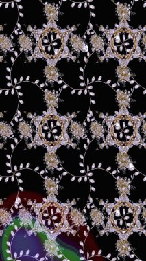 Siyah renklere karalamalar çizilmiş çiçek deseni. Raster illüstrasyonu.