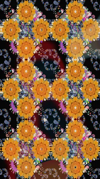 Çizim çiçek deseni duvar kâğıdı olarak kullanılabilir. Sarı renkli çiçekler. Raster illüstrasyonu.