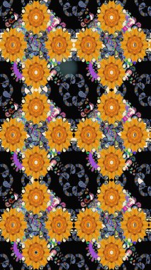 Siyah renkli siyah papatya deseni. Raster illüstrasyonu. Siyah renklerde.