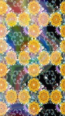 Raster çiçek desenleri çiziyor. Vadinin sarı renkli çiçekleri.