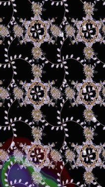 Siyah renklere karalamalar çizilmiş çiçek deseni. Raster illüstrasyonu.