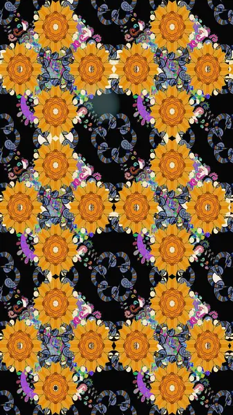 Siyah renkli siyah papatya deseni. Raster illüstrasyonu. Siyah renklerde.