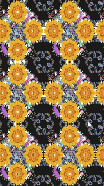 Çiçek desenli çizim. Raster illüstrasyonu. Asya tekstil tarzında. Gri renkli çiçekler. Renkli Bahar Teması eskiz kalıbı. Düz Çiçek Elementleri Tasarımı.