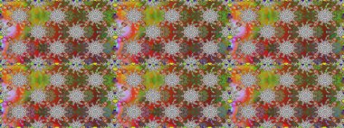 Raster illüstrasyonunda kusursuz çiçek deseni. Düz Çiçek Elementleri Tasarımı. Kahverengi renkli çiçekler. Renkli Yaz Temalı Kusursuz Arkaplan.