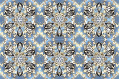 Damask pürüzsüz yineleme kalıbı. Antika altın tekrarlanabilir duvar kağıdı. Altın element mavi, gri ve nötr renklerde. Barok tarzında altın çiçekli süs..