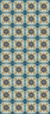 Altın element mavi, gri ve bej renklerinde. Doğu tarzı element. Davetiyeler, kartlar, web sayfası için Raster illüstrasyon. Çizgi sanatı tasarım şablonu için kusursuz sınır. Altın çizgili çiçek dekoru.