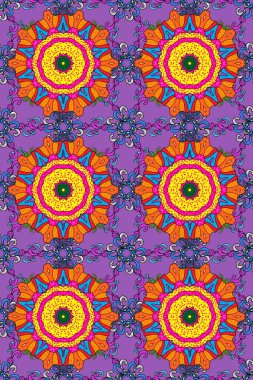 Raster deseni. Bahar çiçekleriyle desen dallı, menekşe, turuncu ve siyah renkler çiçekli siluet.