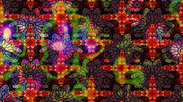 Çiçek ve yapraklı karalama şeklinde Raster çiçek deseni. Raster illüstrasyonu. Yumuşak, bahar çiçekleri kahverengi renklerde.